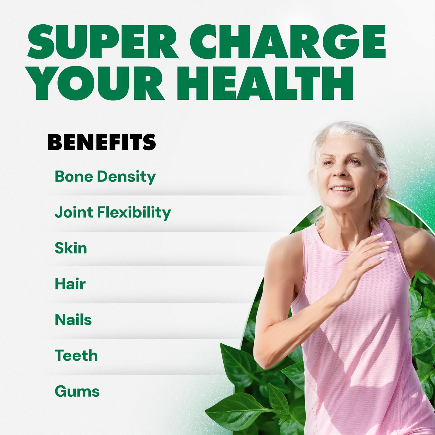 Super Silica bottle highlights potential hair growth support with daily use.