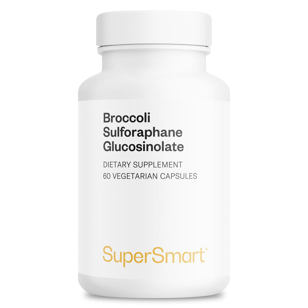 Bottle of SuperSmart Broccoli Sulforaphane 600mg supplement