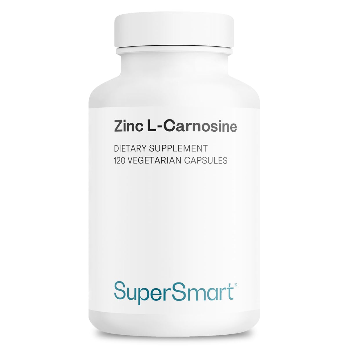 Front view of SuperSmart Zinc L-Carnosine 75mg per day vegetarian capsules