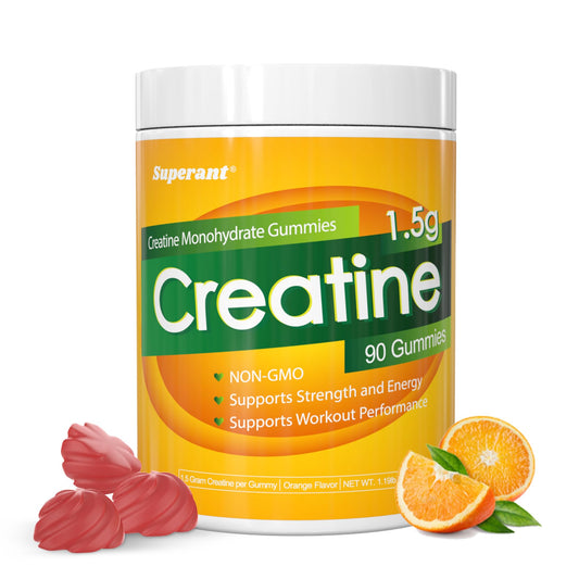 Front view of SUPERANT Creatine Gummies bottle, 90 count