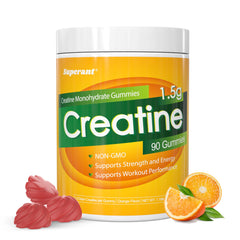 Front view of SUPERANT Creatine Gummies bottle, 90 count