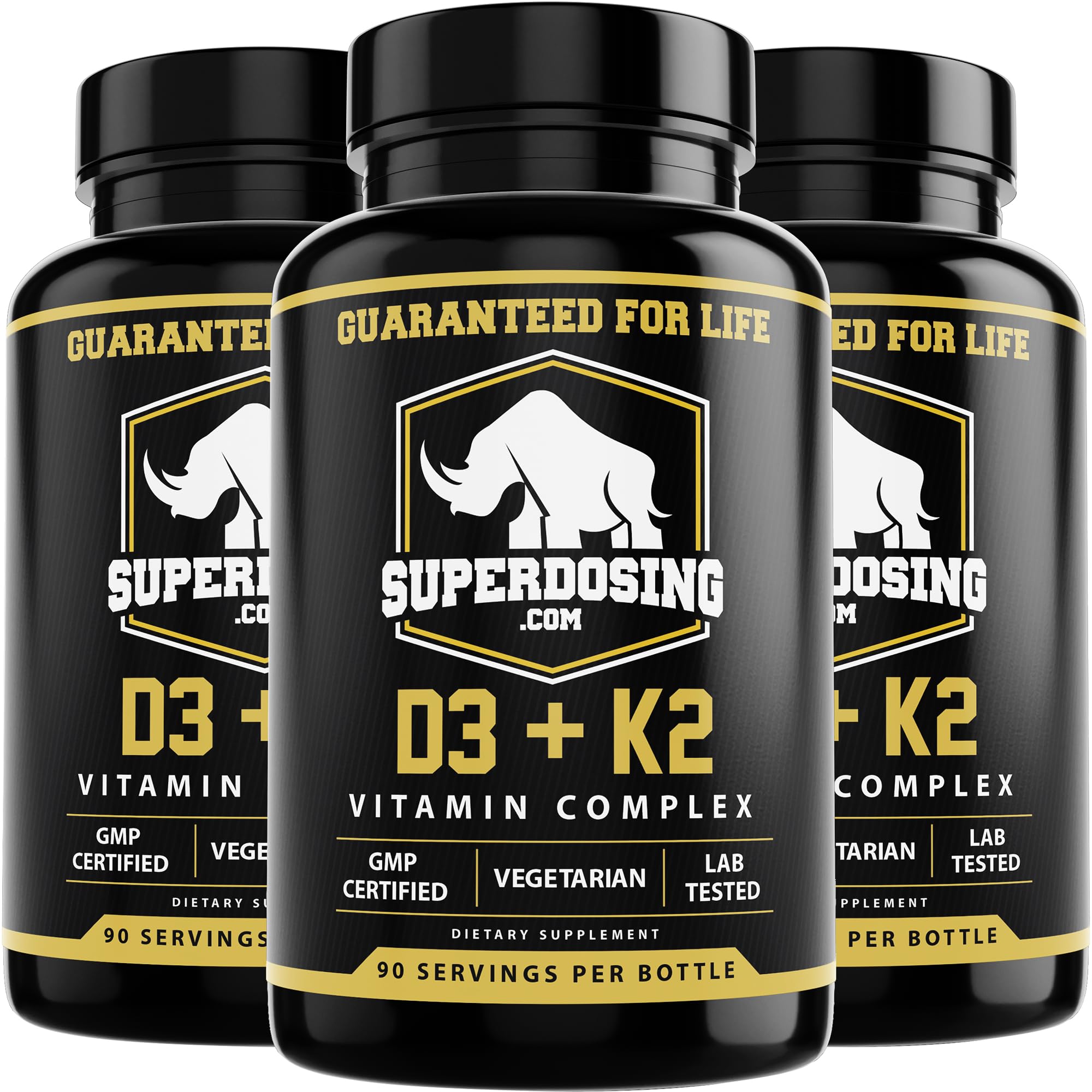 SuperDosing D3K2 bottle front view highlighting high-potency formula.