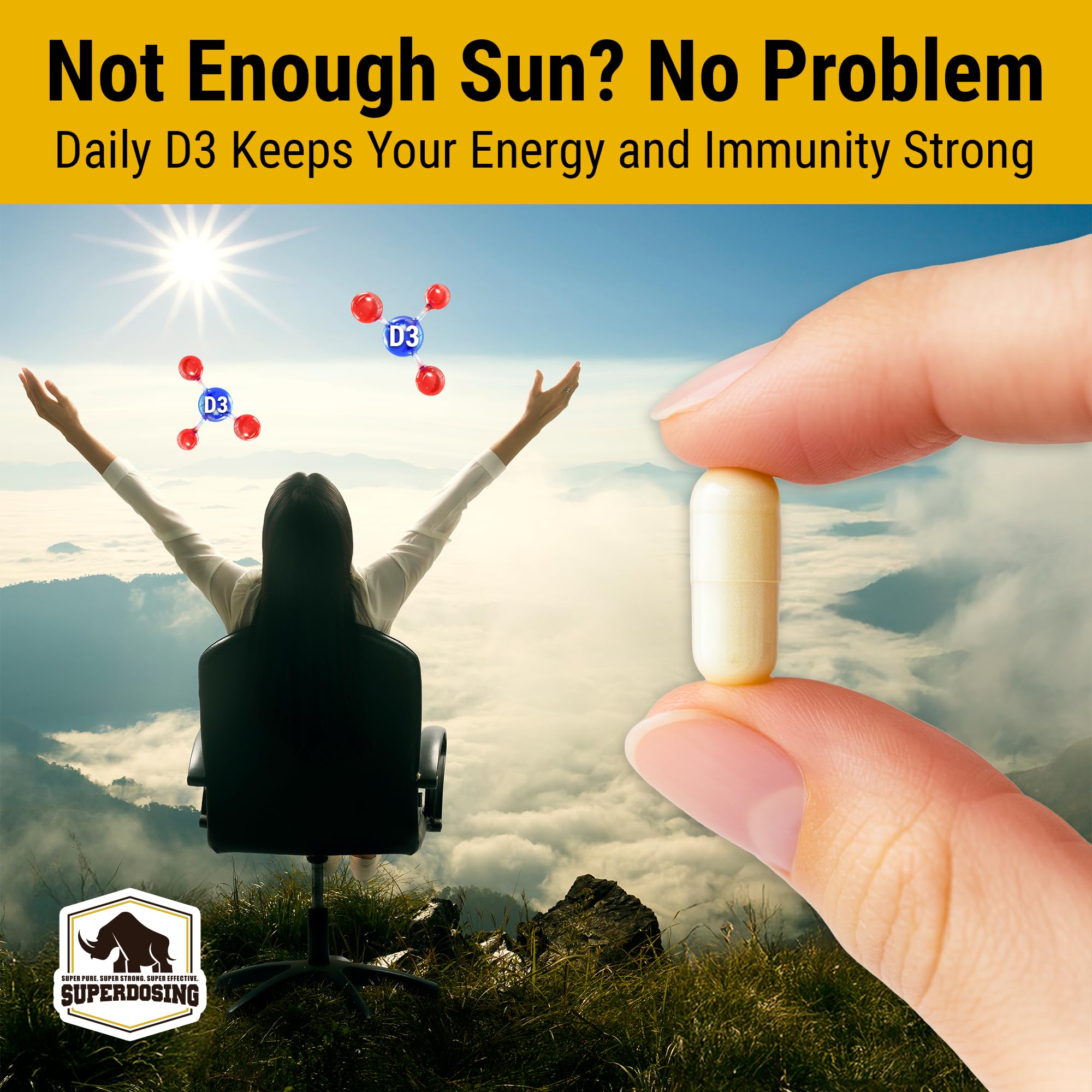Three-bottle pack of SuperDosing D3K2 for long-term daily use.