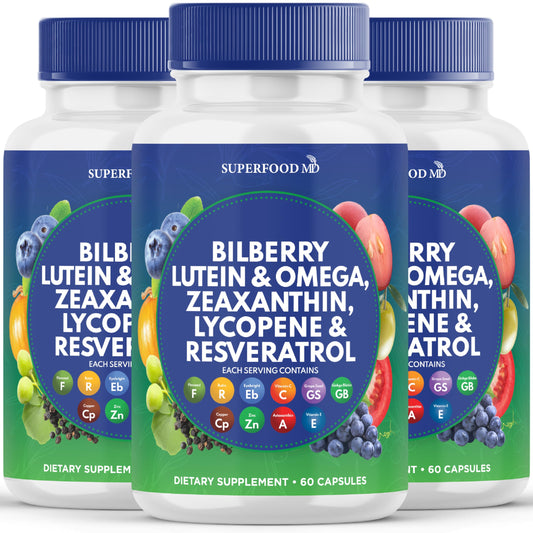 Bottle of Superfood MD Eye Health Vitamins with Bilberry and Lutein