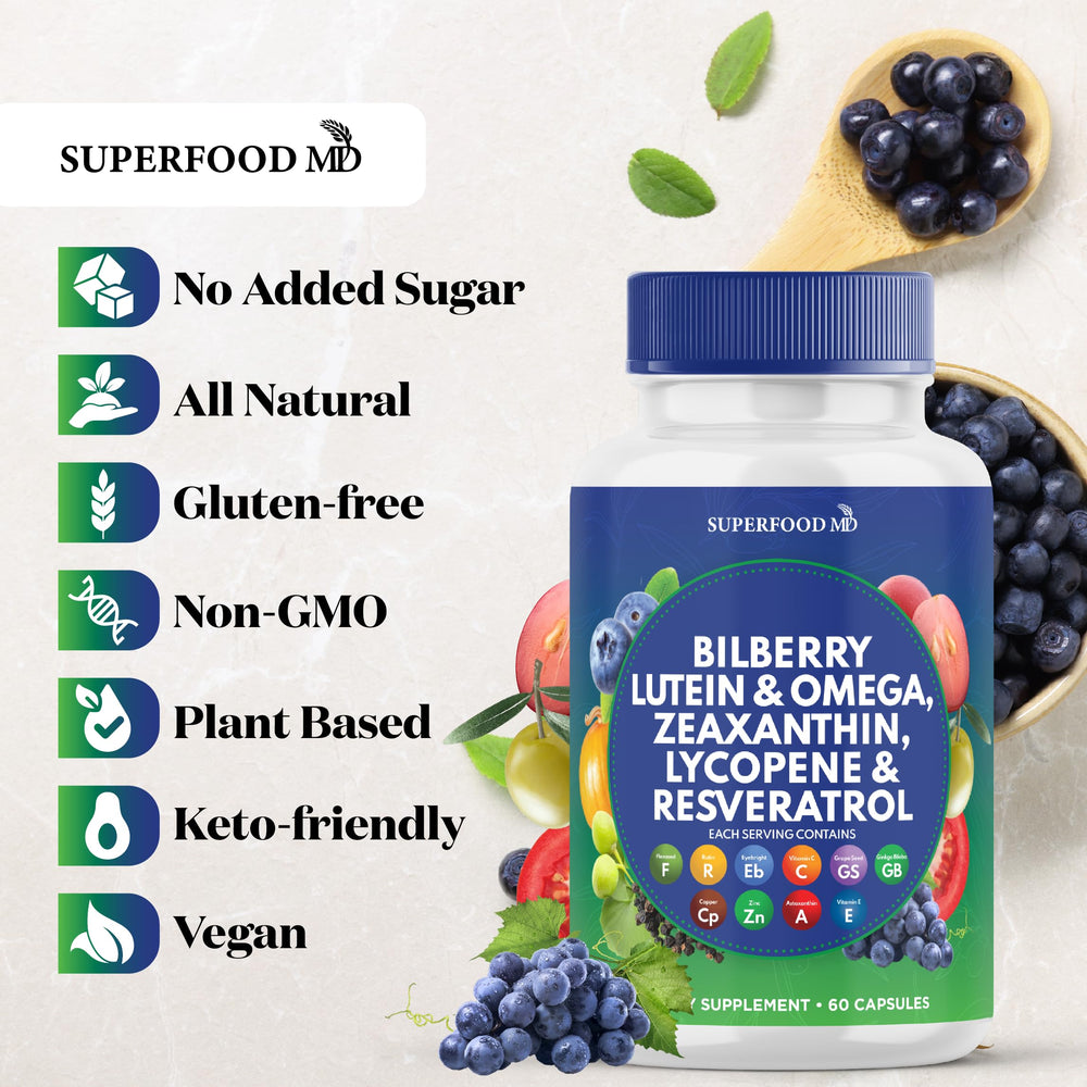 Box and bottle packaging of Superfood MD Eye Health