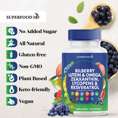 Box and bottle packaging of Superfood MD Eye Health
