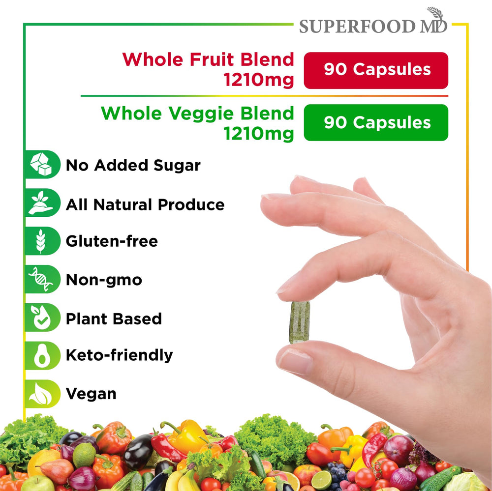 Back label of Superfood MD Fruits & Veggies bottle