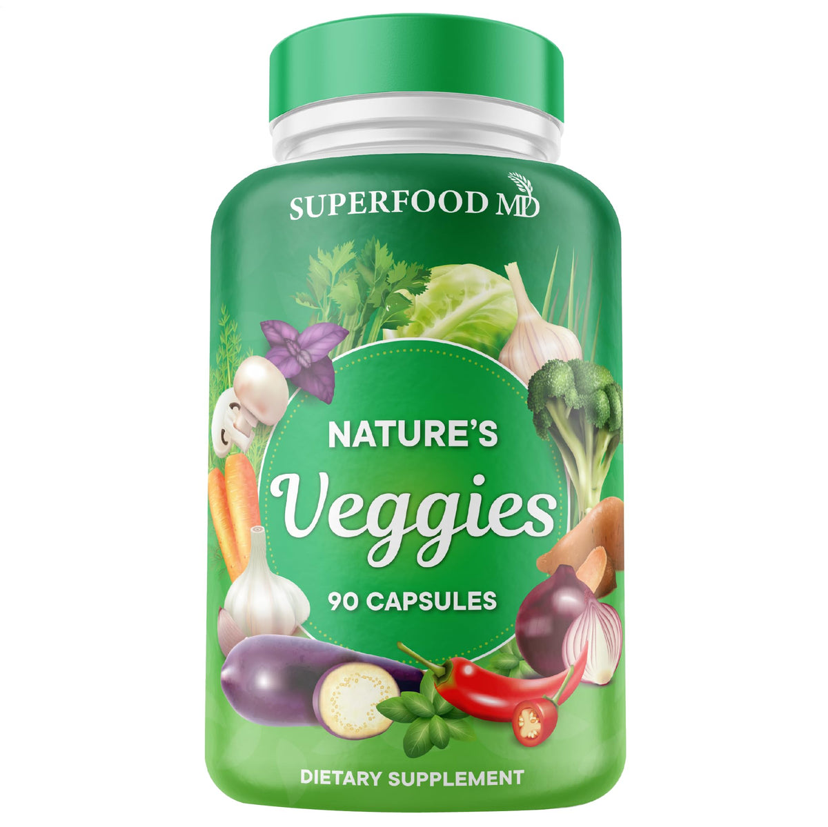 Front view of Superfood MD Veggies 90 capsules bottle