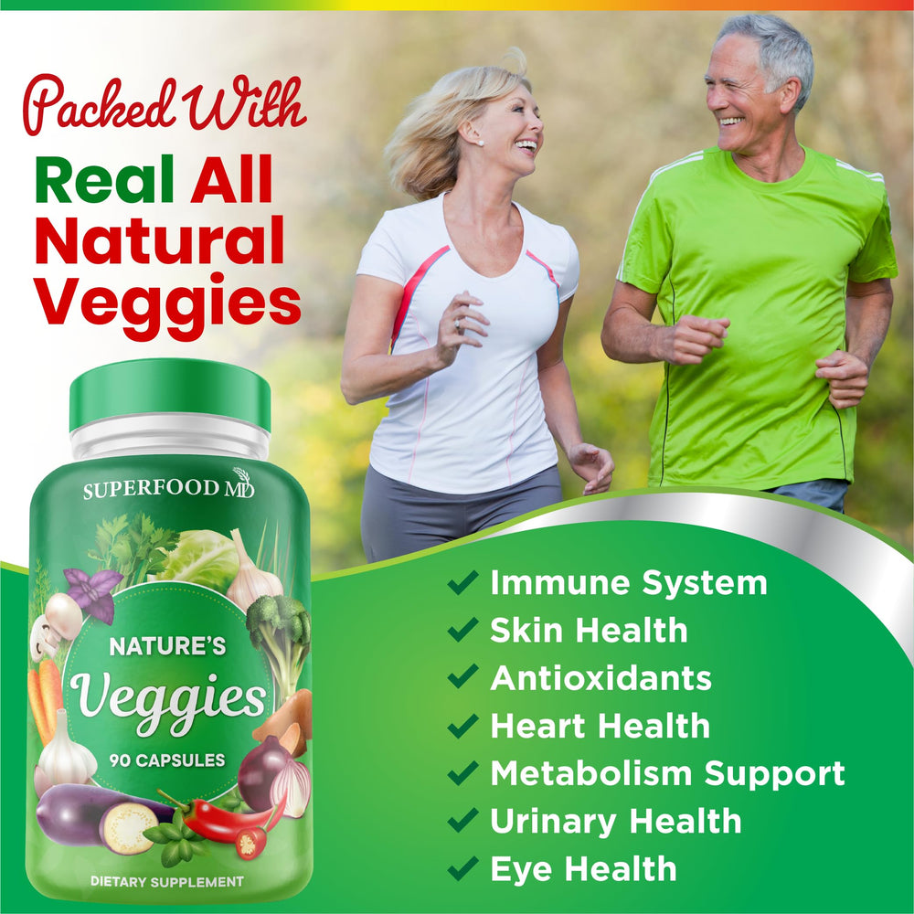 Product packshot showing 90-count bottle of Superfood MD Veggies