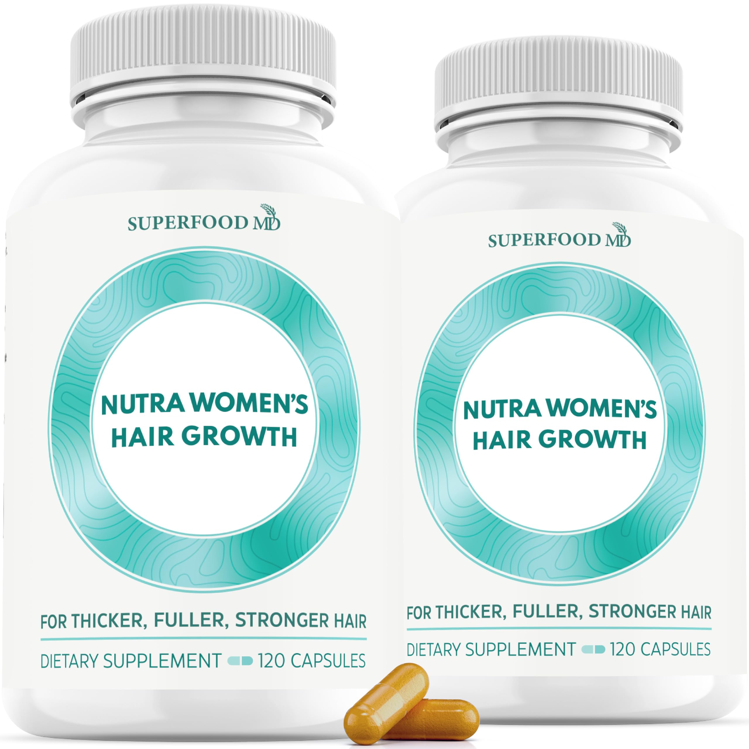 Superfood MD Women's Balance bottle cap close-up for daily hair-support routine.