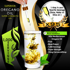 Superior Oregano Oil X95 bottle with dropper ready for precise servings.
