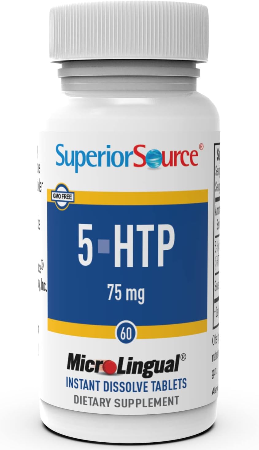 Bottle of Superior Source 5-HTP 75 mg Instant Dissolve tablets