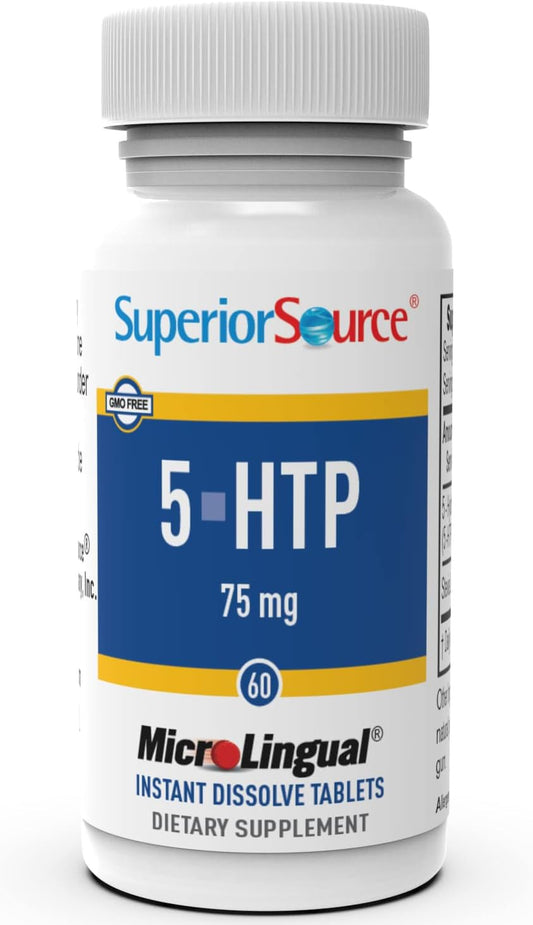 Bottle of Superior Source 5-HTP 75 mg Instant Dissolve tablets