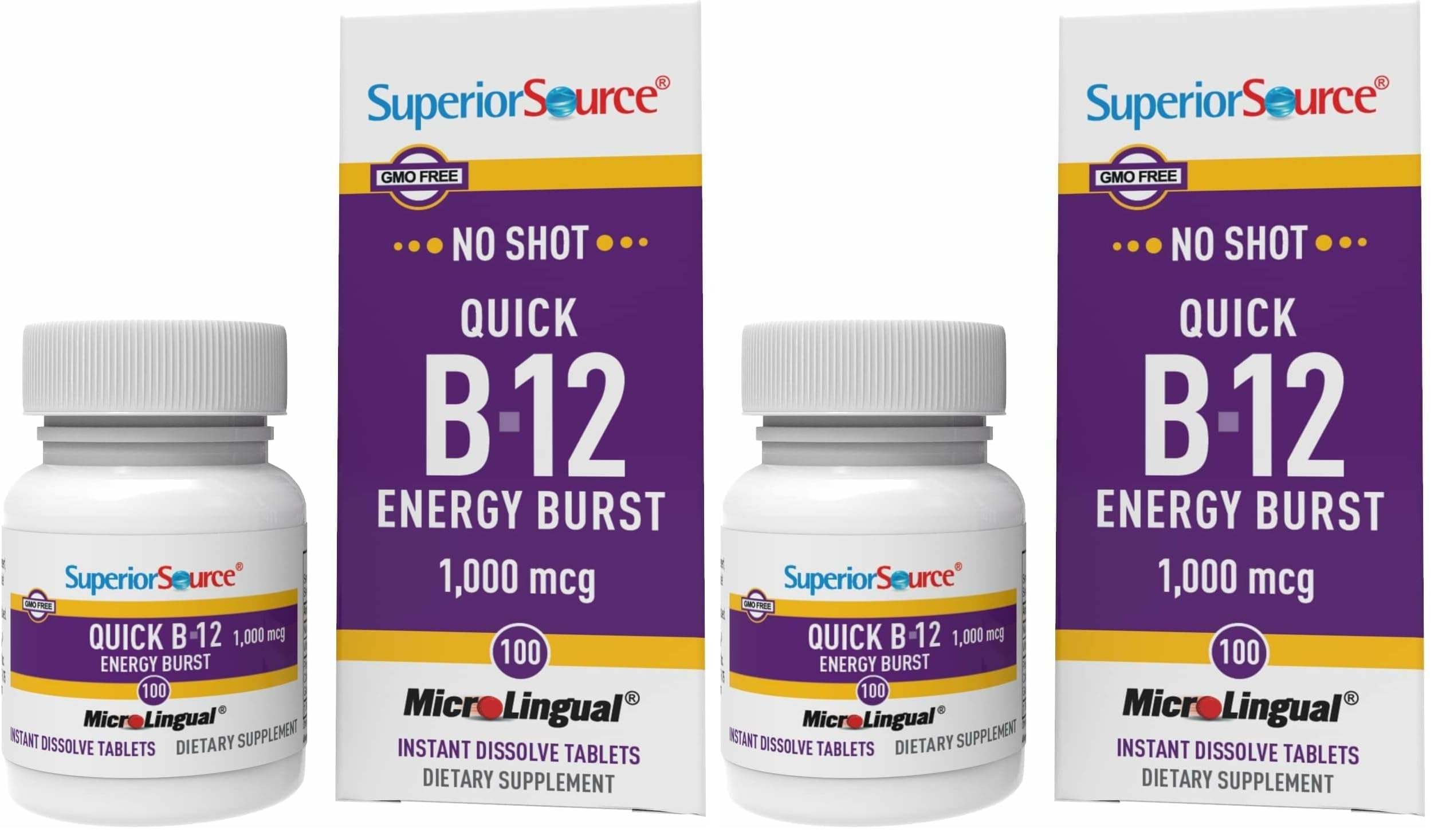 Front label of Superior Source NO Shot Quick Energy Burst B-12 1000 mcg microLingual tablets