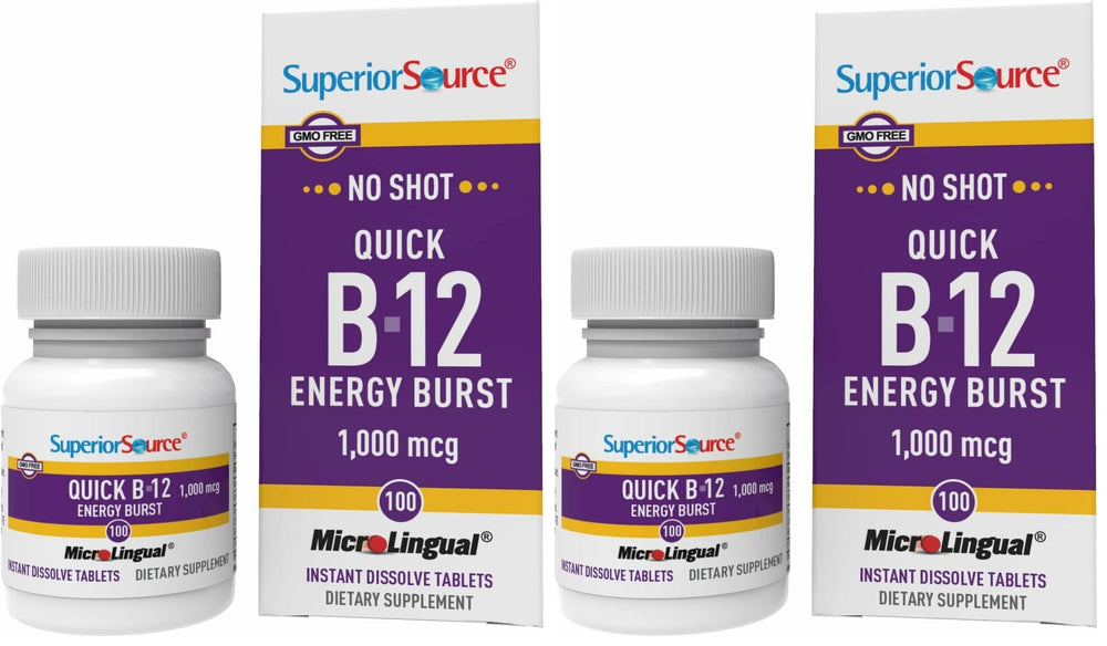 Front label of Superior Source NO Shot Quick Energy Burst B-12 1000 mcg microLingual tablets