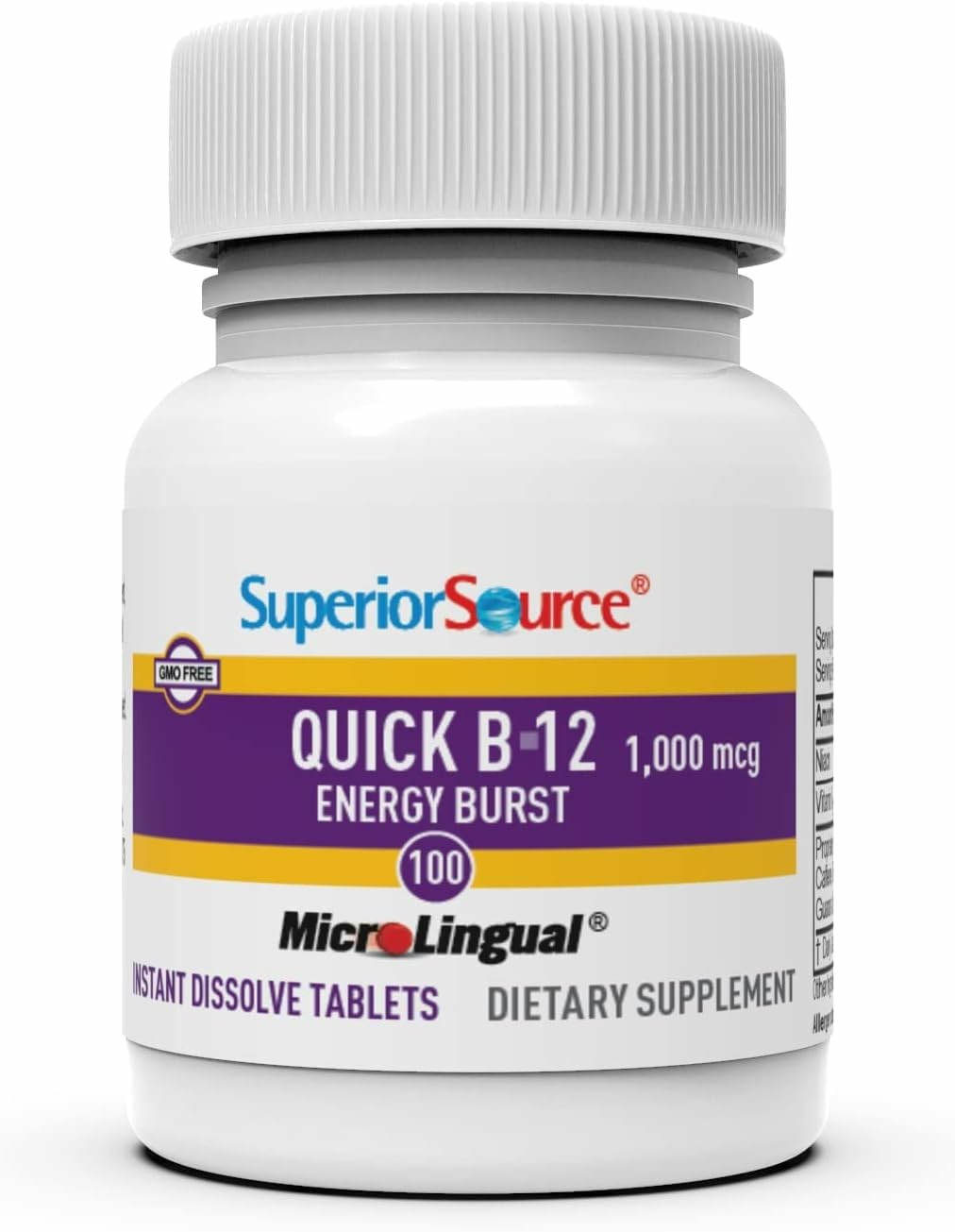 Close-up of Vitamin B-12 1000 mcg information on packaging