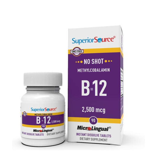 Hero image of Superior Source B12 methylcobalamin 2500 mcg microLingual tablets (90 count).