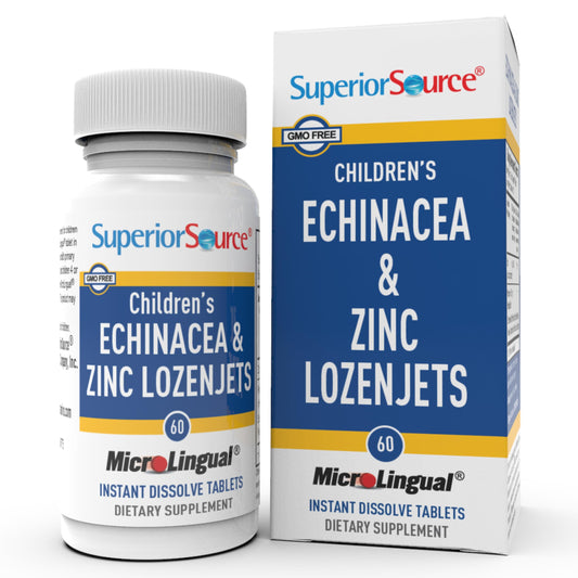 Front view of Superior Source Children's Echinacea & Zinc Lozenjets bottle with peppermint flavor