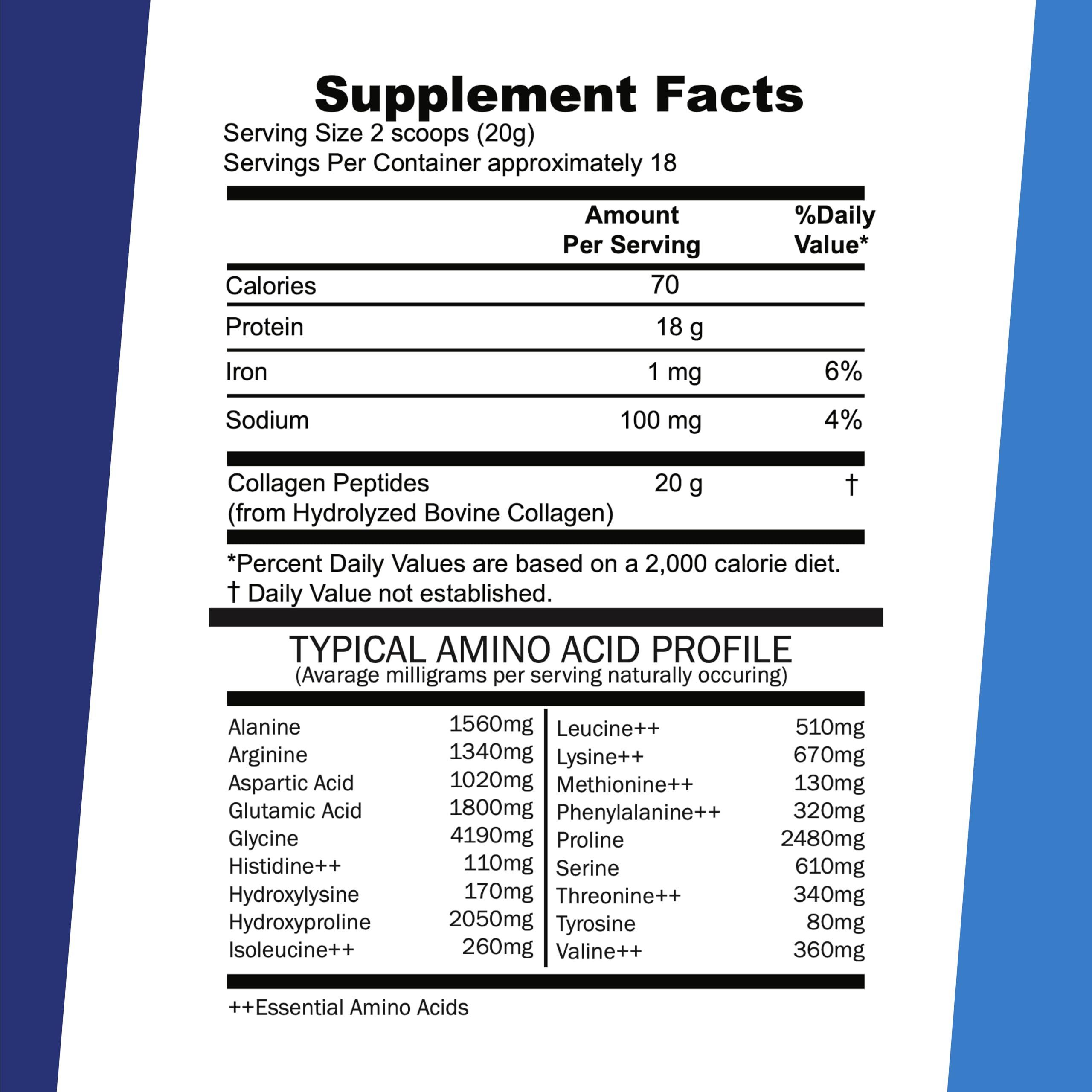 Serving scoop showing 20 g hydrolyzed collagen per serving
