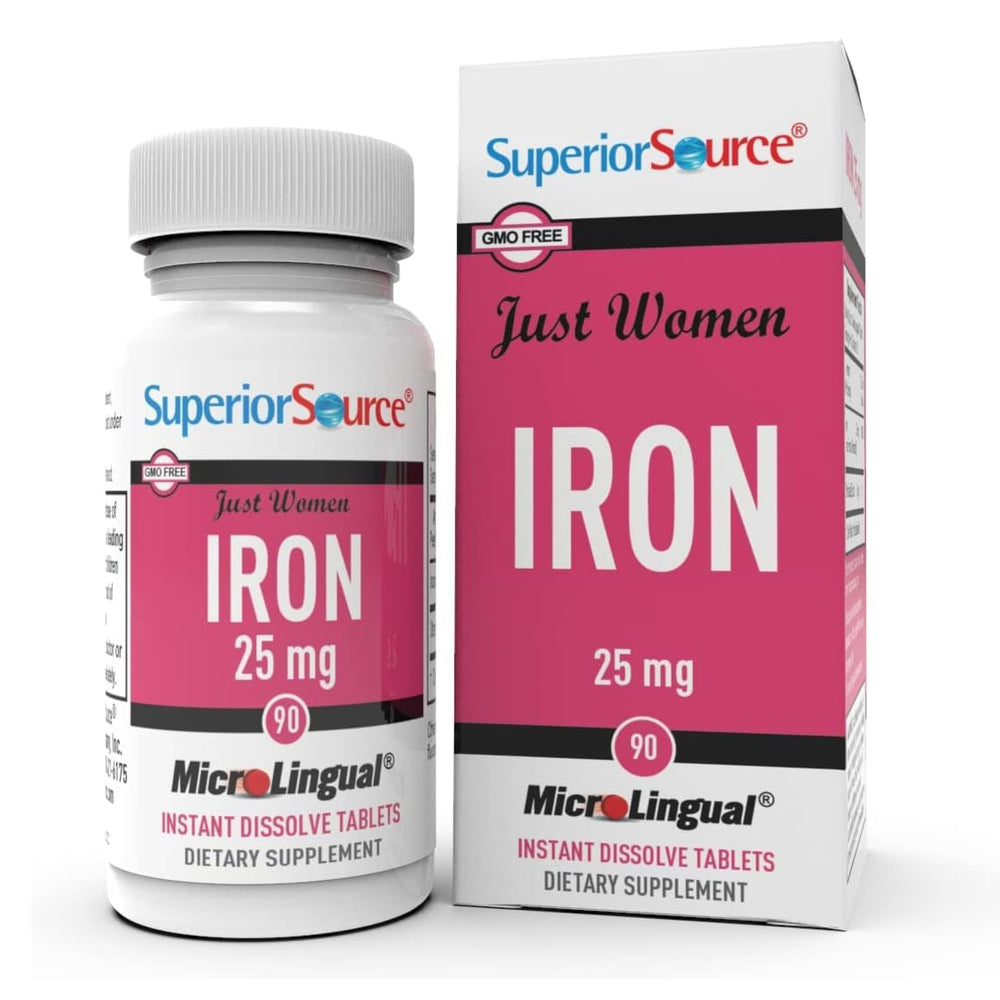 Product bottle and box of Superior Source Just Women Iron 25 mg