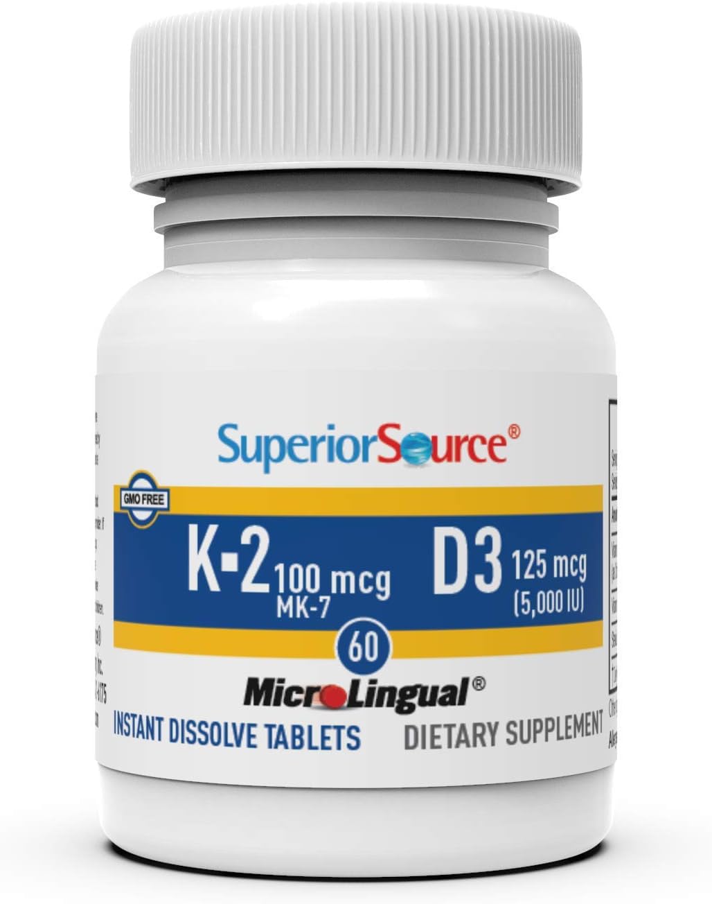 Supplement facts label for K2 MK-7 and D3