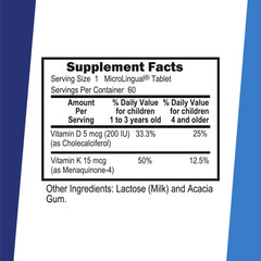 Kid's D3 and K2 (MK-4) multivitamin bottle on white background