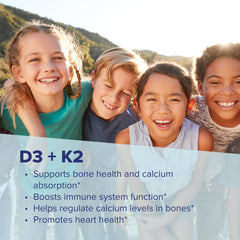 Nutrition label and ingredients panel of the Kid's D3 & K2 multivitamin