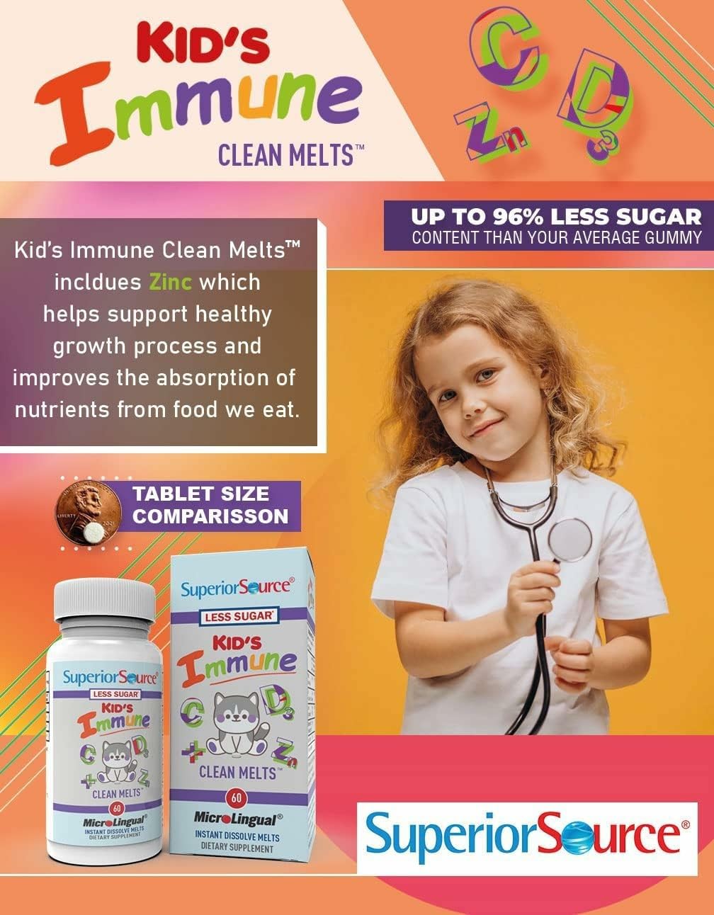 Child taking a melt tablet with a smile