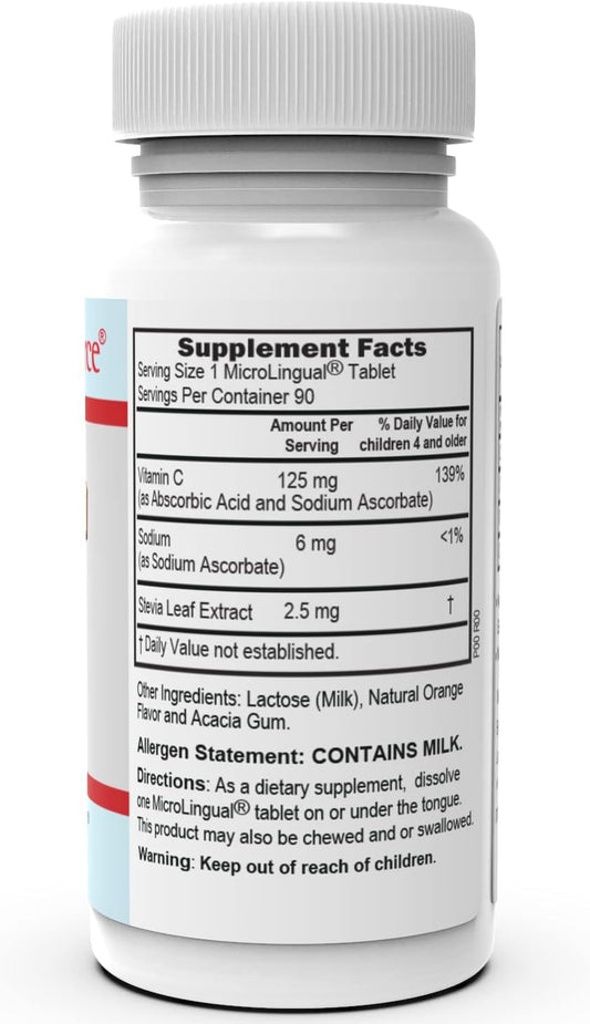 Label showing 125 mg vitamin C per tablet