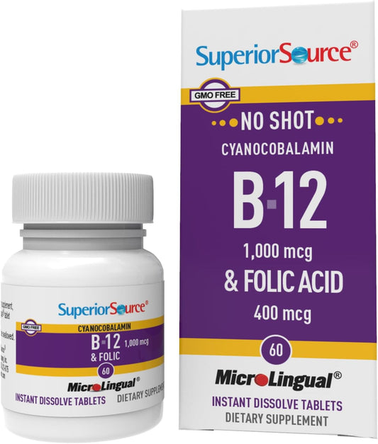 Product packaging for Superior Source No Shot B-12 1000 mcg and Folic Acid 400 mcg Sublingual Tablets