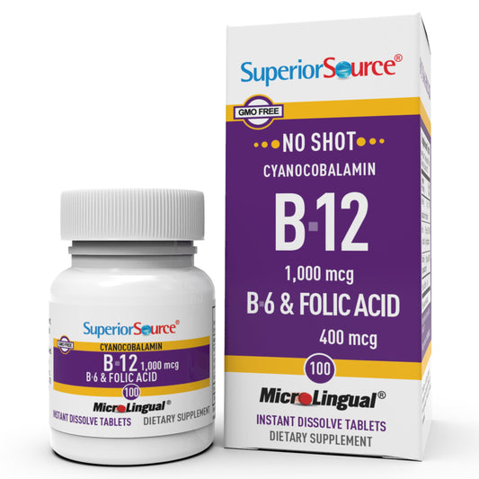 Bottle of Superior Source No Shot B12 1000 mcg Sublingual Tablets