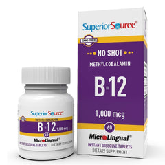 Front view of Superior Source No Shot B-12 1000 mcg tablets bottle