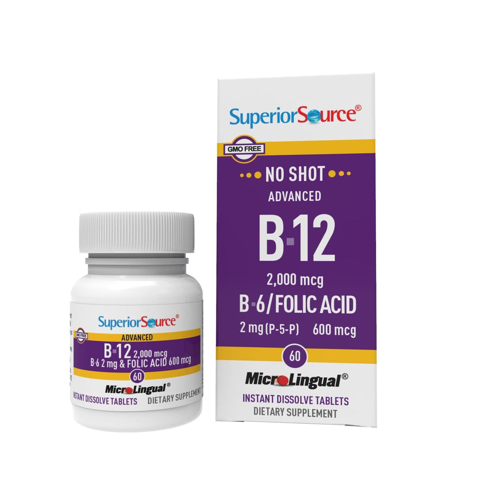 Bottle of Superior Source No Shot B12 B6 Folic Acid 60 tablets