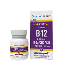 Bottle of Superior Source No Shot B12 B6 Folic Acid 60 tablets