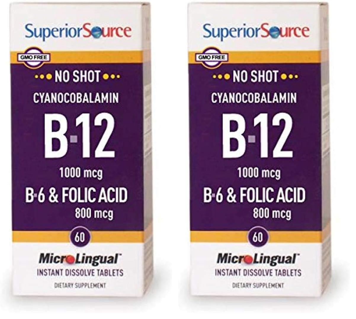 Front view of Superior Source No Shot B-12 B-6 Folic Acid bottle