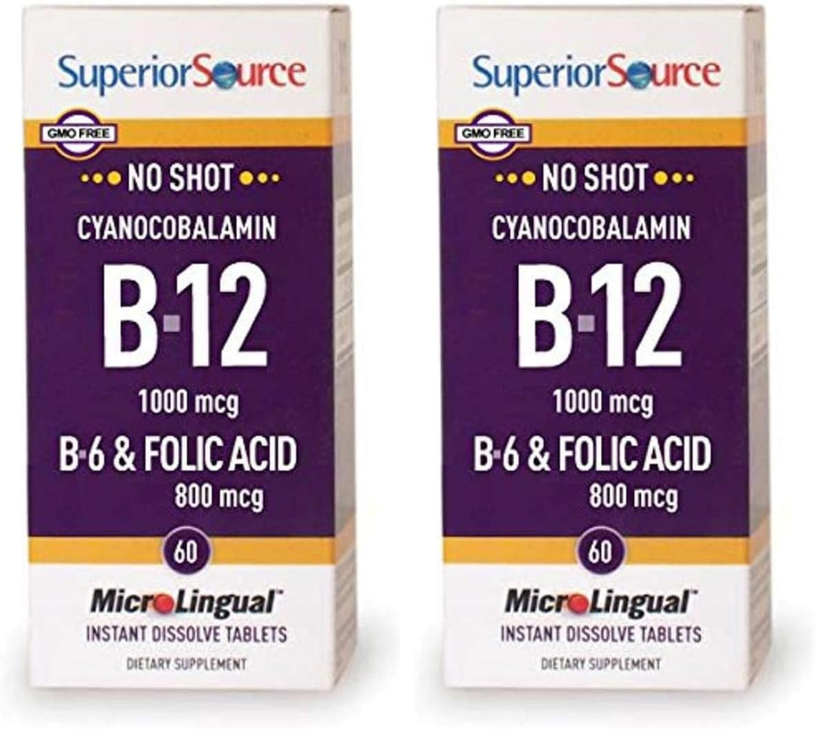 Front view of Superior Source No Shot B-12 B-6 Folic Acid bottle