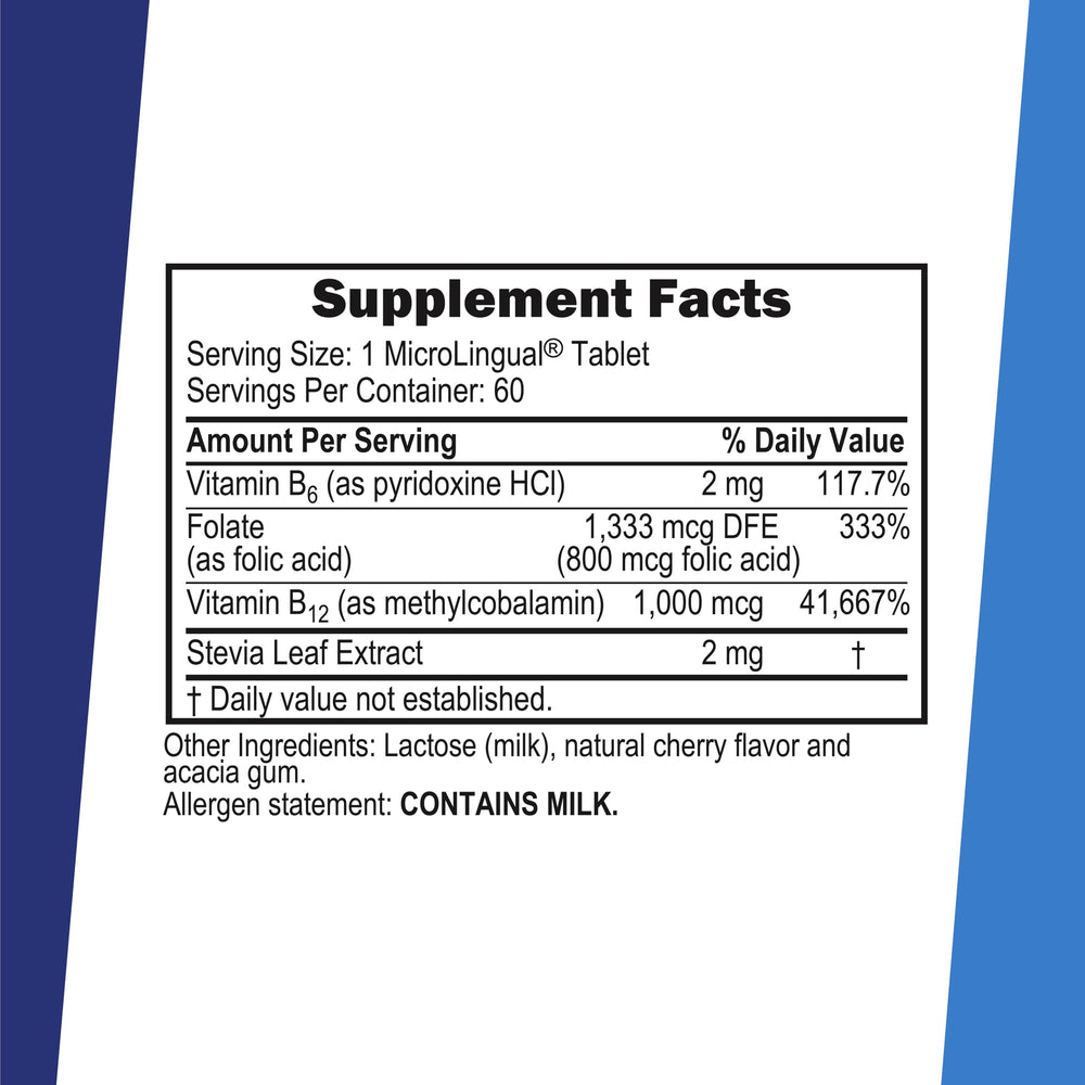 Sublingual dissolving B-12 tablet on tongue
