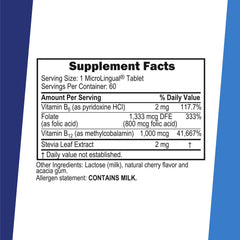 Sublingual dissolving B-12 tablet on tongue