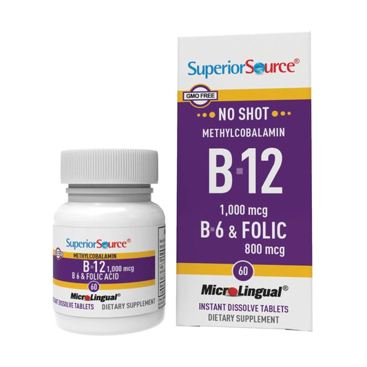 Box of Superior Source No Shot Vitamin B-12 Sublingual Tablets with B-6 and Folic Acid