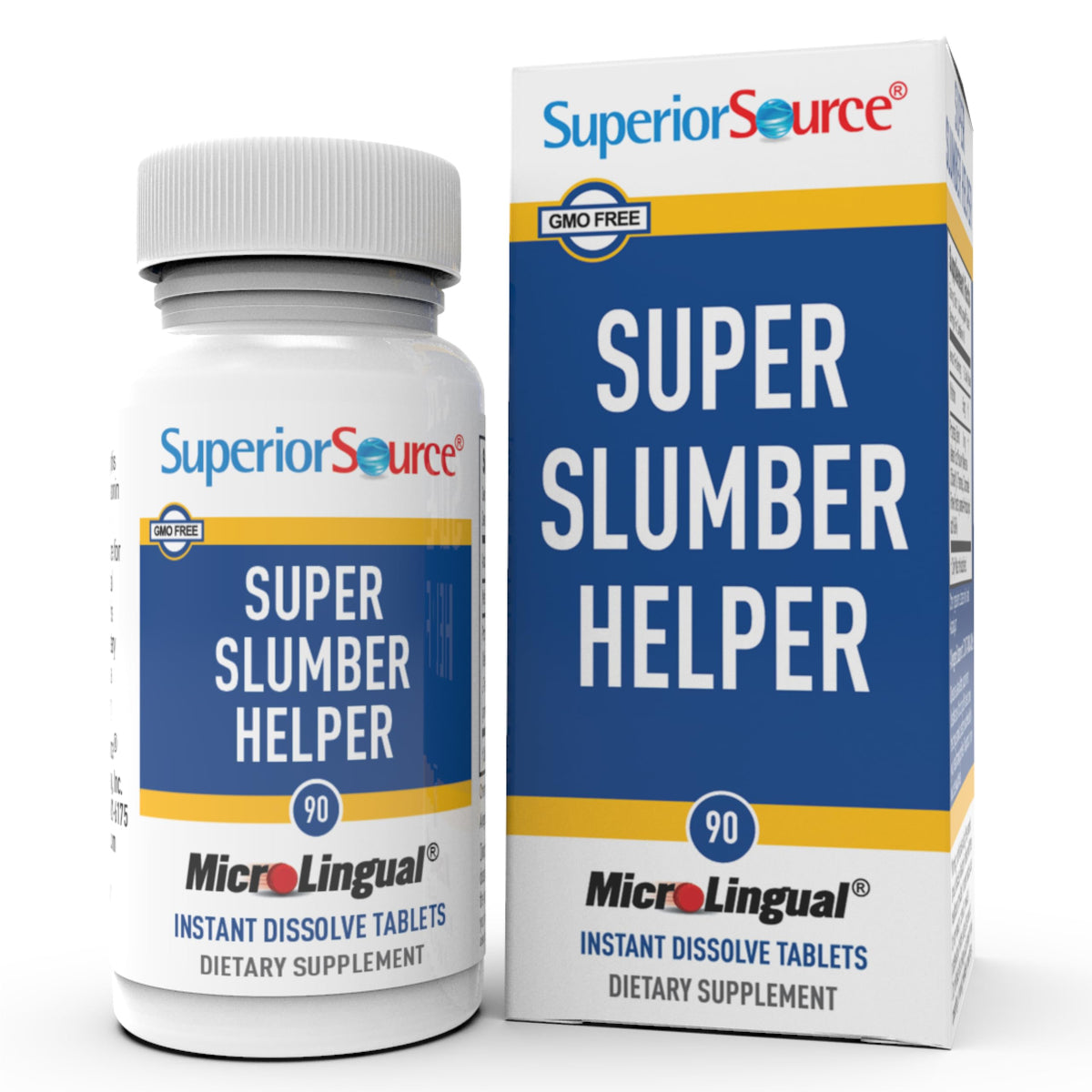 Product image showing Superior Source Super Slumber Helper melatonin, L-theanine, chamomile, and valerian tablets