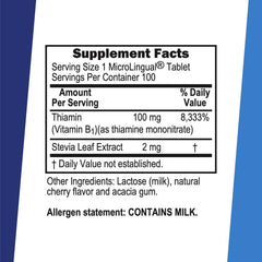 Close-up of 100 mg Vitamin B1 MicroLingual dissolving tablet