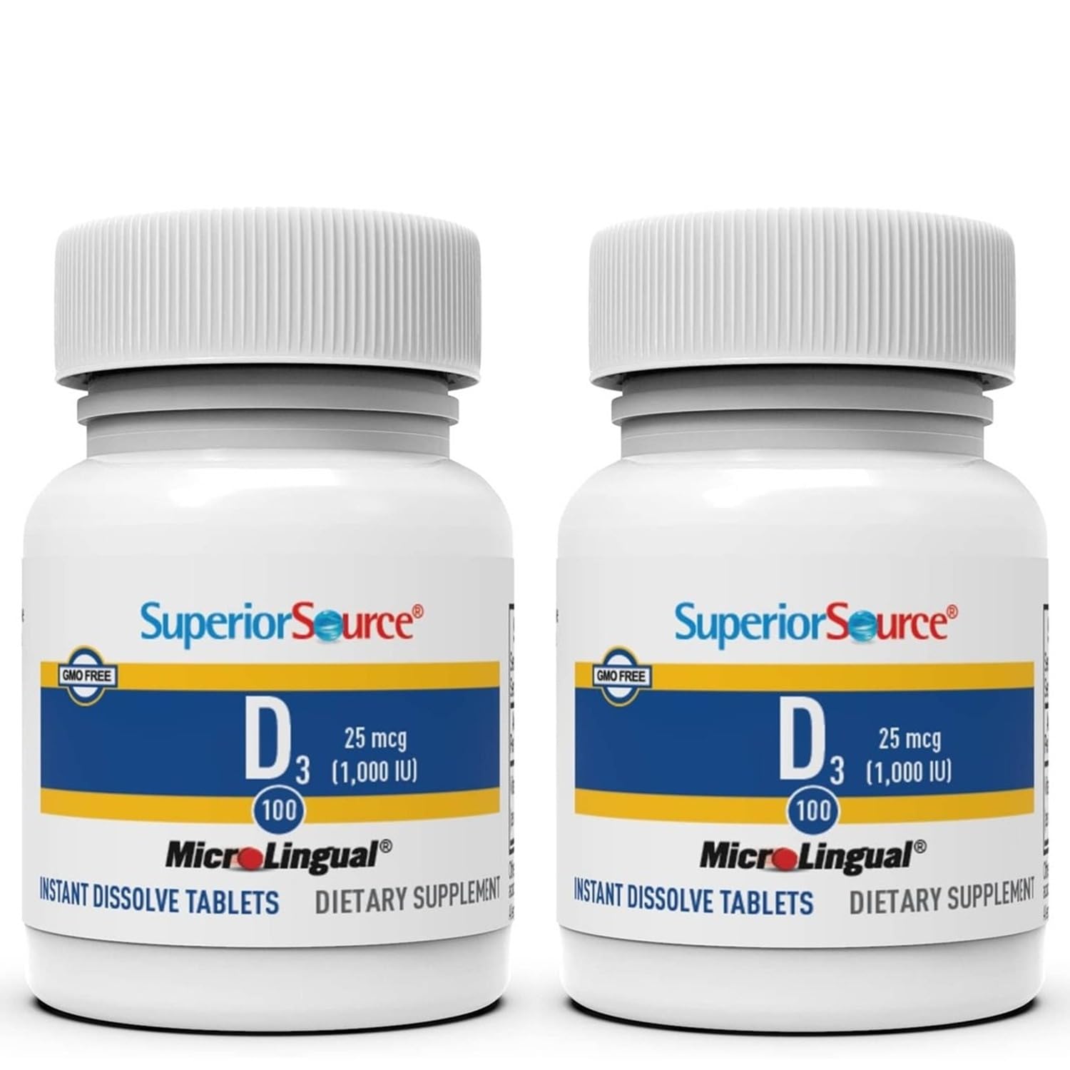 Bottle of Superior Source Vitamin D3 1000 IU quick-dissolve microLingual tablets with label