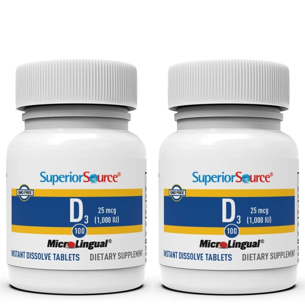 Bottle of Superior Source Vitamin D3 1000 IU quick-dissolve microLingual tablets with label