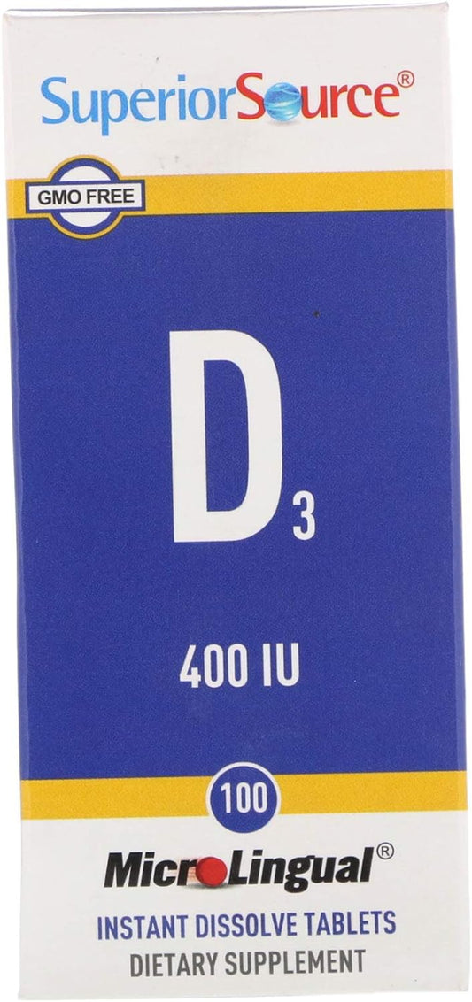 Bottle of Superior Source Vitamin D3 400 IU sublingual tablets