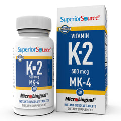 Bottle of Superior Source Vitamin K2 MK-4 500 mcg with 60 sublingual tablets