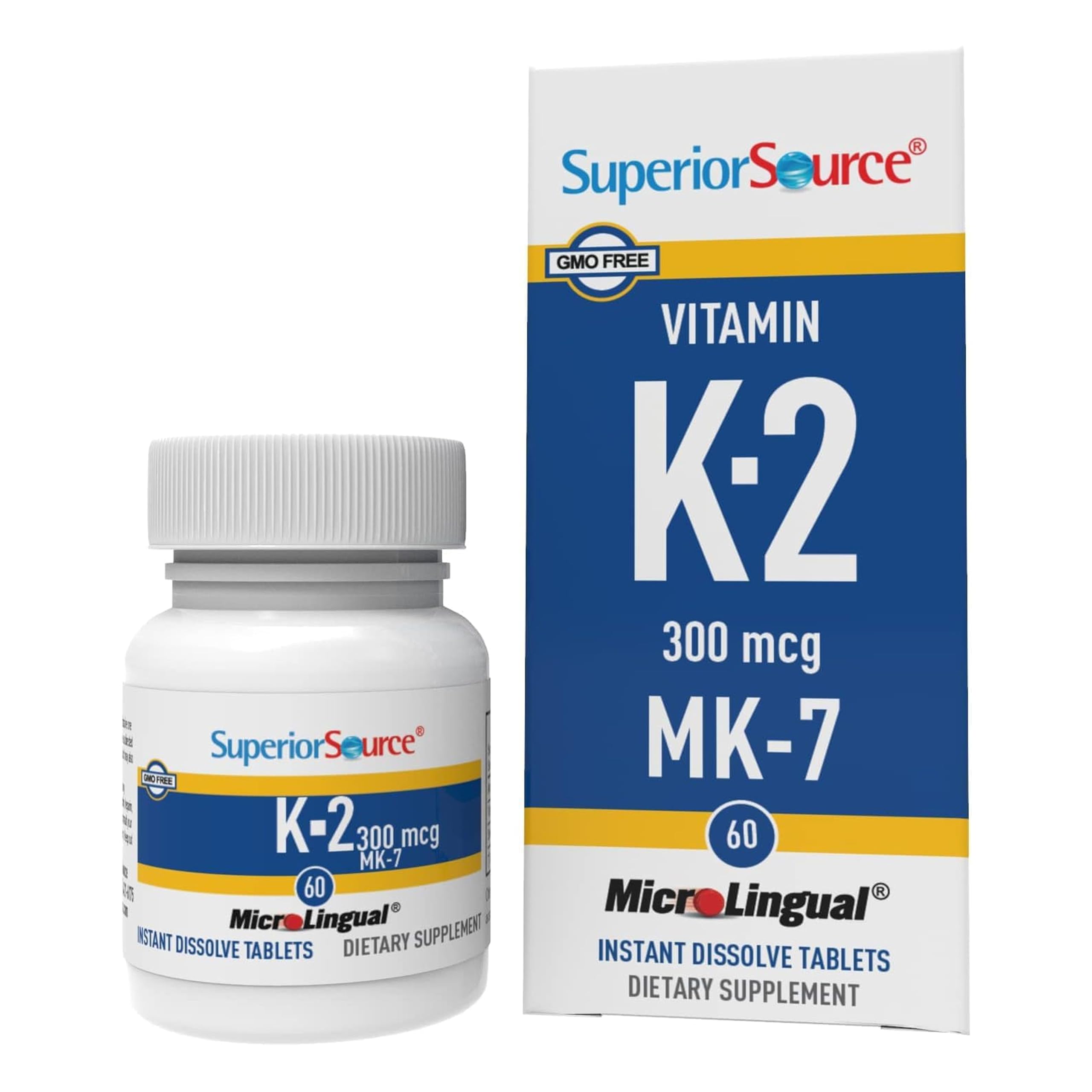 Bottle label for Superior Source Vitamin K2 MK-7 300 mcg, 60 tablets