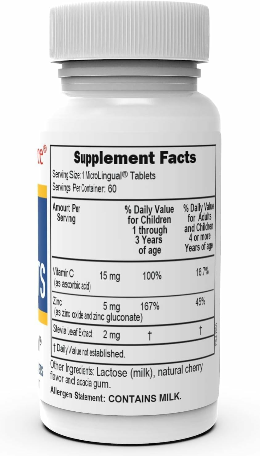 Back panel with supplement facts for Zinc Lozenjets