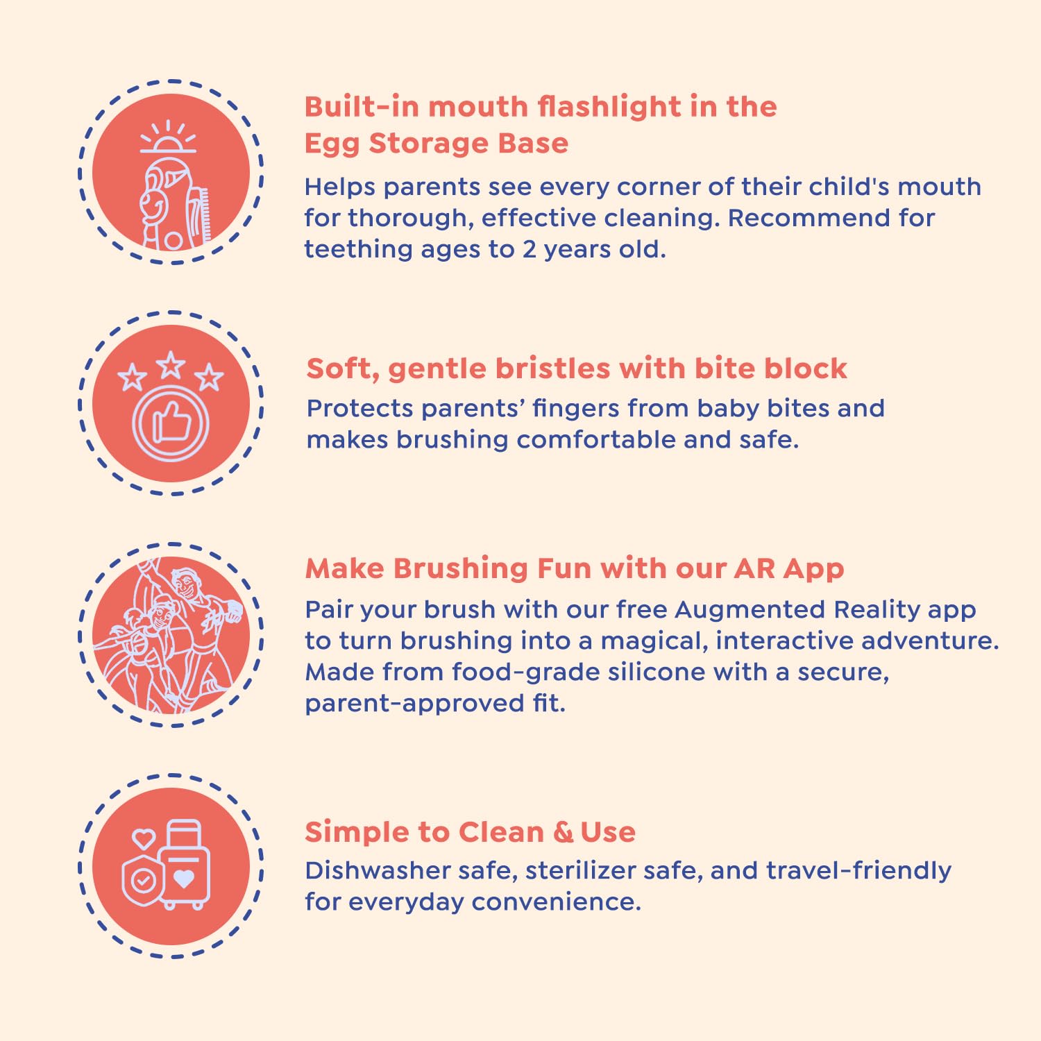 Mouth flashlight on the finger brush for easy visibility