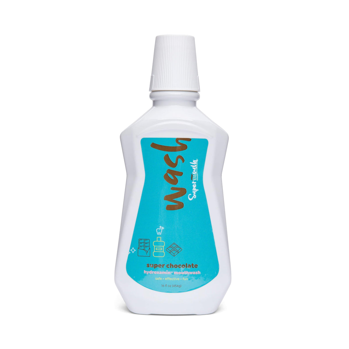 Front view of SuperMouth® fluoride-free mouthwash bottle
