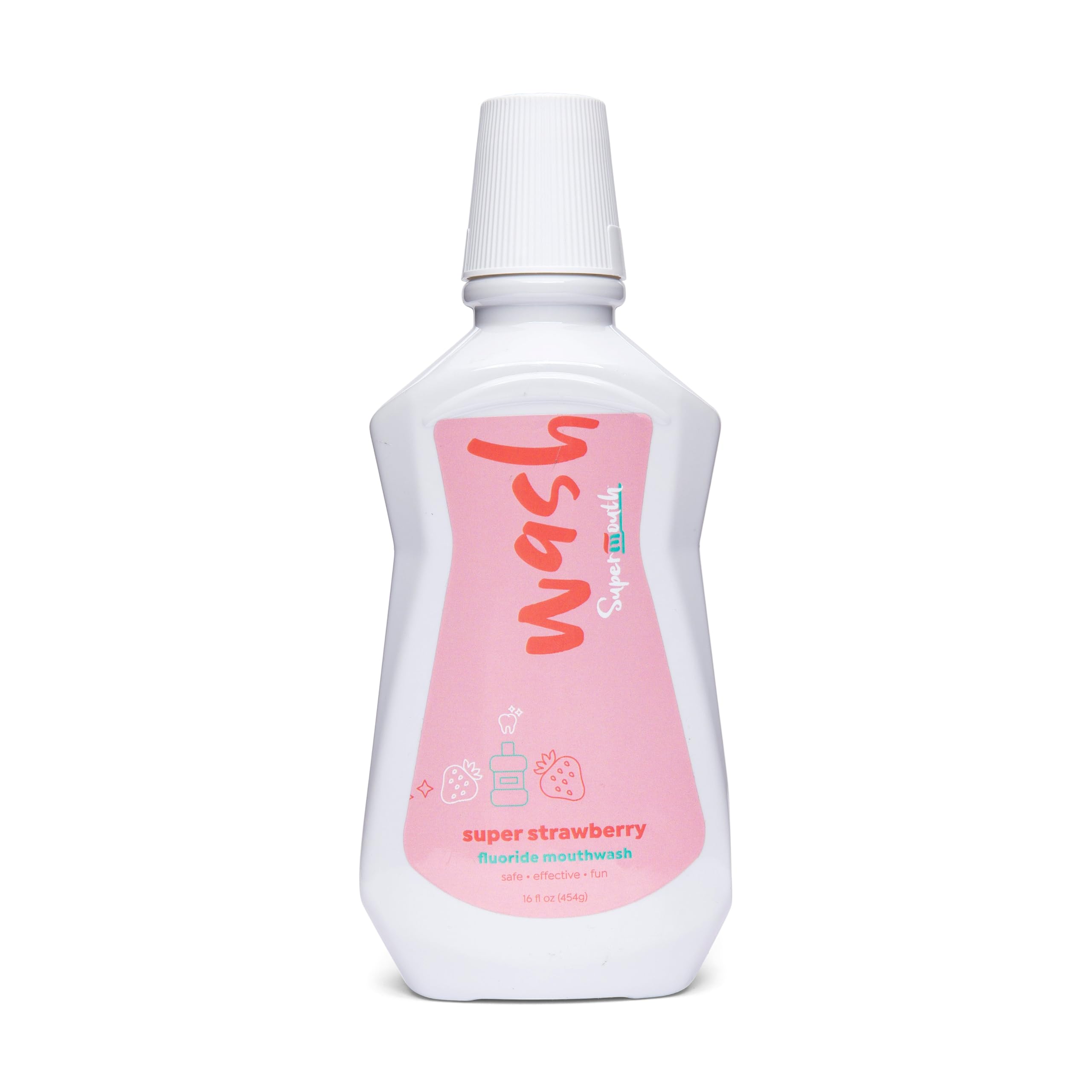 Bottle of SuperMouth Fluoride Mouthwash in mint flavor